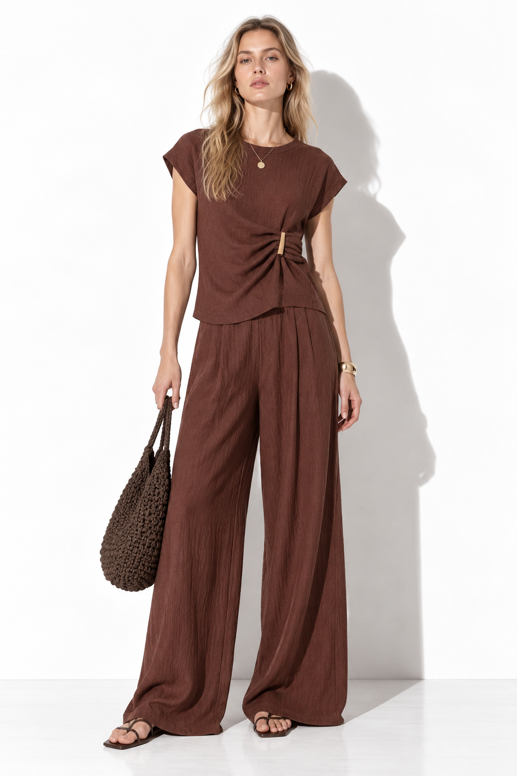 Completo Tessuto con Top e Pantaloni Largo | Look Casual Chic