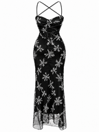Abito Maxi in Tulle Ricamato con Spalline | Stile Elegante
