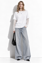 Maglia con Maniche in Pizzo e Girocollo