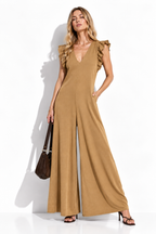 Tuta Militare a Gamba Larga con Spalline Arricciate | Casual Chic