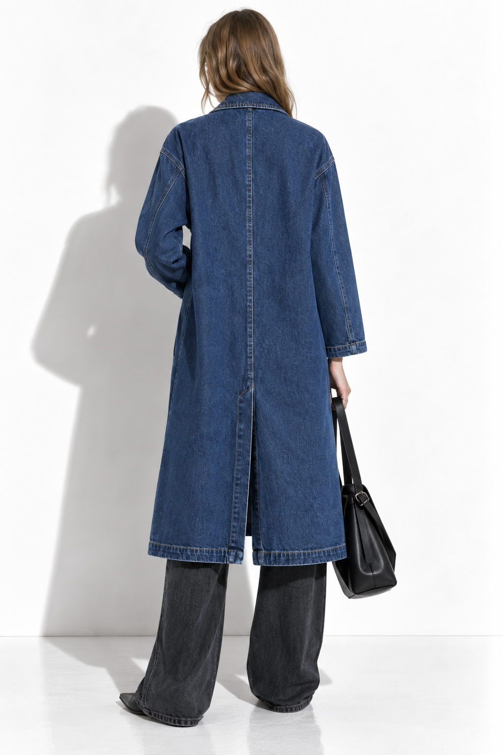 Cappotto Lungo in Denim Lavato con Collo a Risvolto | Stile Casual