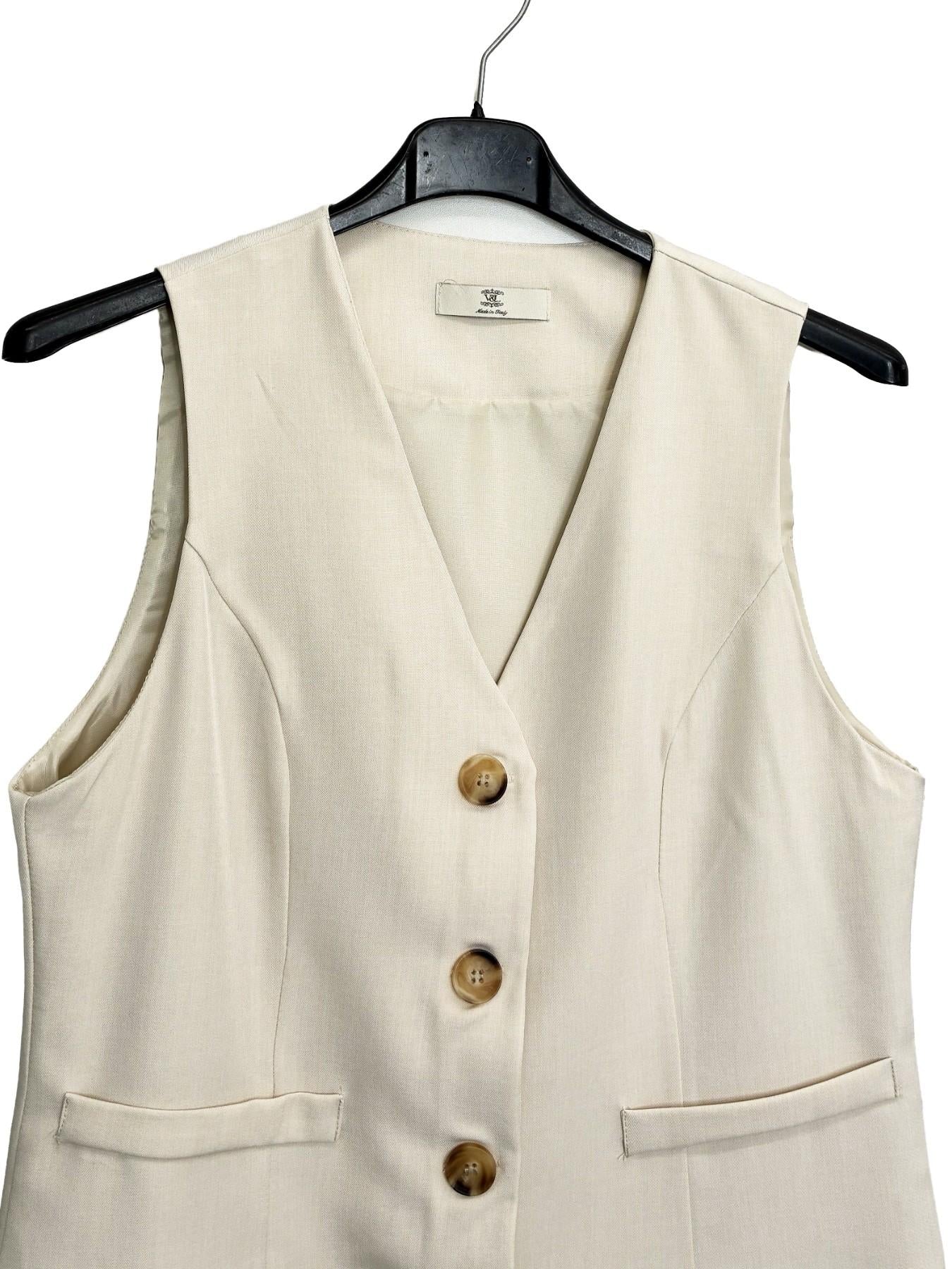 URBANREVERSE Coordinated Gilet Pants Vest Waistcoat Trousers Set Women Two Piece Set Sleeveless Blazer High Waist Wide Leg Pants Tailored Suit Elegant Office Outfit Chic Minimal Smart Casual Fashion Made in Italy