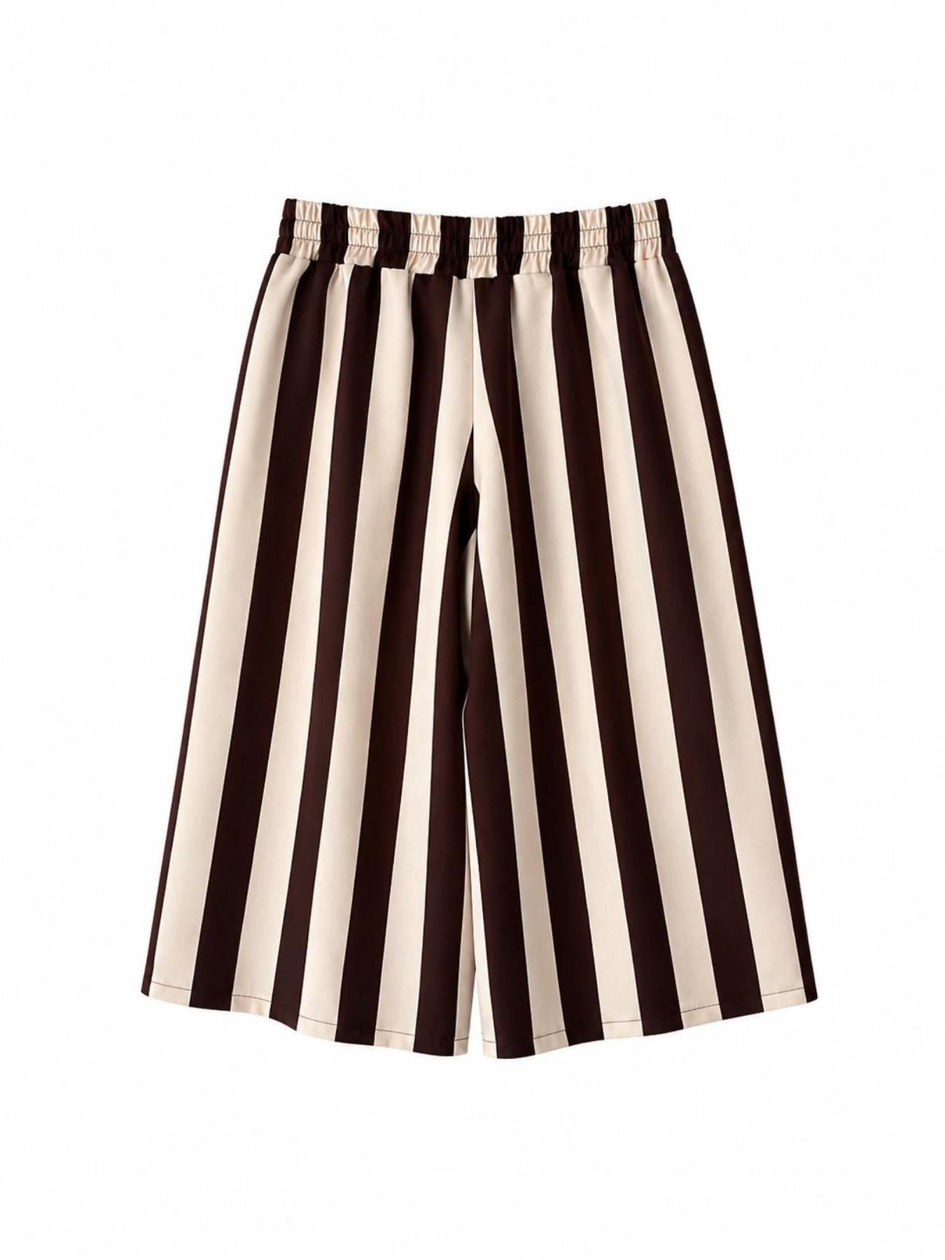 URBANREVERSE Women's Striped Wide Leg Pants, High Waist Nine Inch Pants, Loose Fit Slimming Wide Leg Skirt Pants, Elastic Waist Casual Fashion Summer Wear, Made in Italy