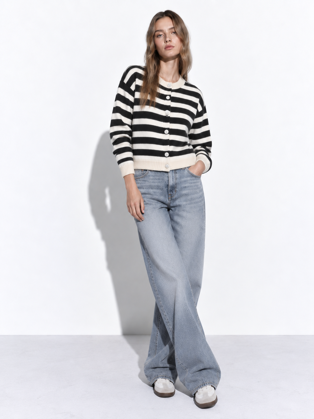 Cardigan a Maglia a Righe con Bottoni | Stile Casual