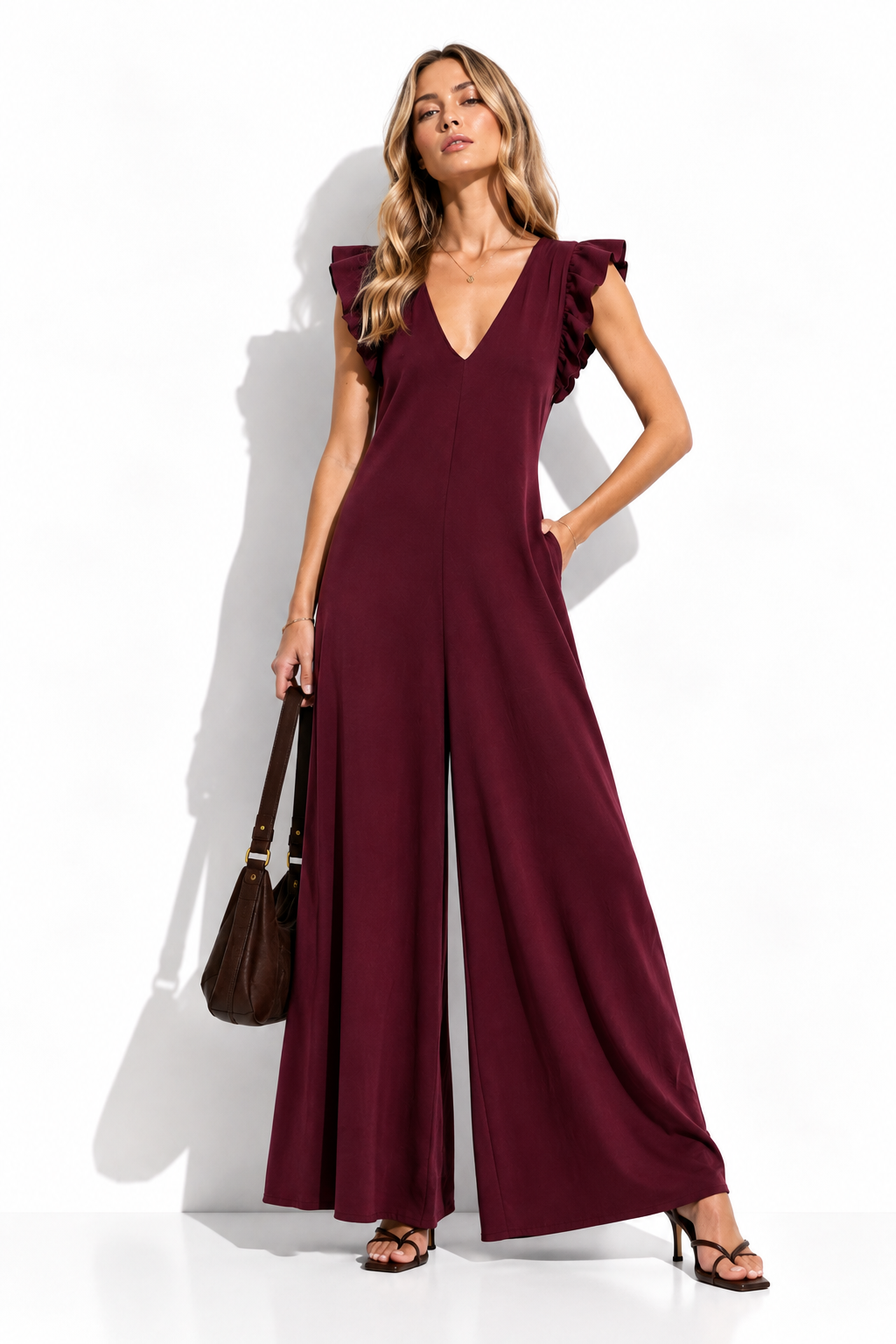 Tuta Militare a Gamba Larga con Spalline Arricciate | Casual Chic