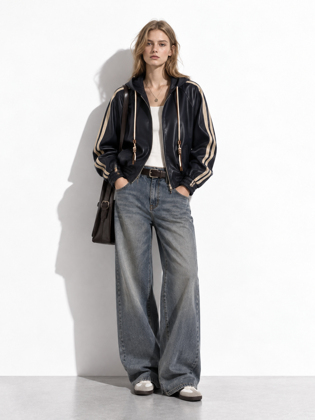 Giacca in Finta Pelle con Cappuccio e Zip | Stile Sporty
