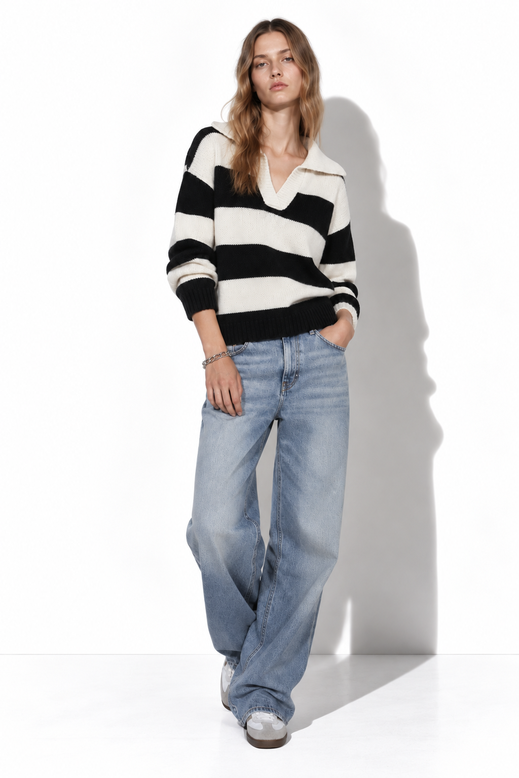 Maglia a Righe con Scollo a V e Maniche Lunghe | Stile Casual
