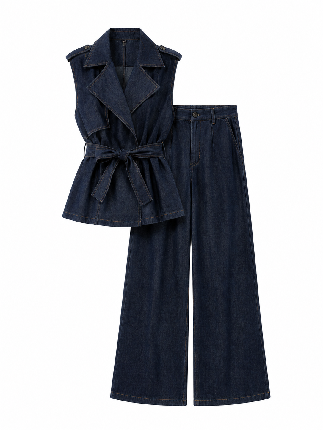 Completo in Denim con Gilet e Pantaloni a Gamba Larga