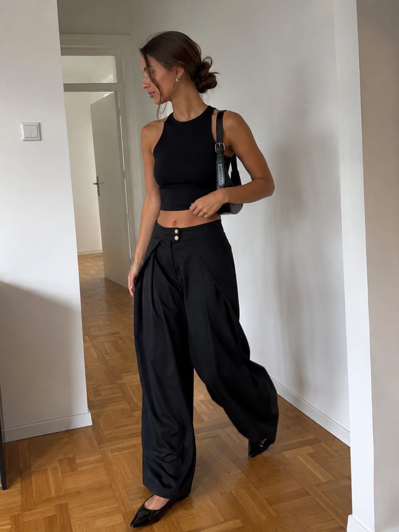 URBANREVERSE Women’s Wide Leg Palazzo Pants High Waist Draped Trousers Elegant Minimal Chic Quiet Luxury Casual Office Outfit Flowing Loose Fit Fashion Streetwear Sophisticated Summer Spring Made in Italy