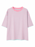 URBANREVERSE Women's Oversized Striped T Shirt Pink and Mint Green Relaxed Fit Short Sleeve Tee Casual Summer Top Soft Viscose Crew Neck Everyday Basic Made in Italy