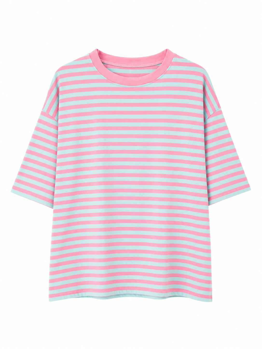 URBANREVERSE Women's Oversized Striped T Shirt Pink and Mint Green Relaxed Fit Short Sleeve Tee Casual Summer Top Soft Viscose Crew Neck Everyday Basic Made in Italy