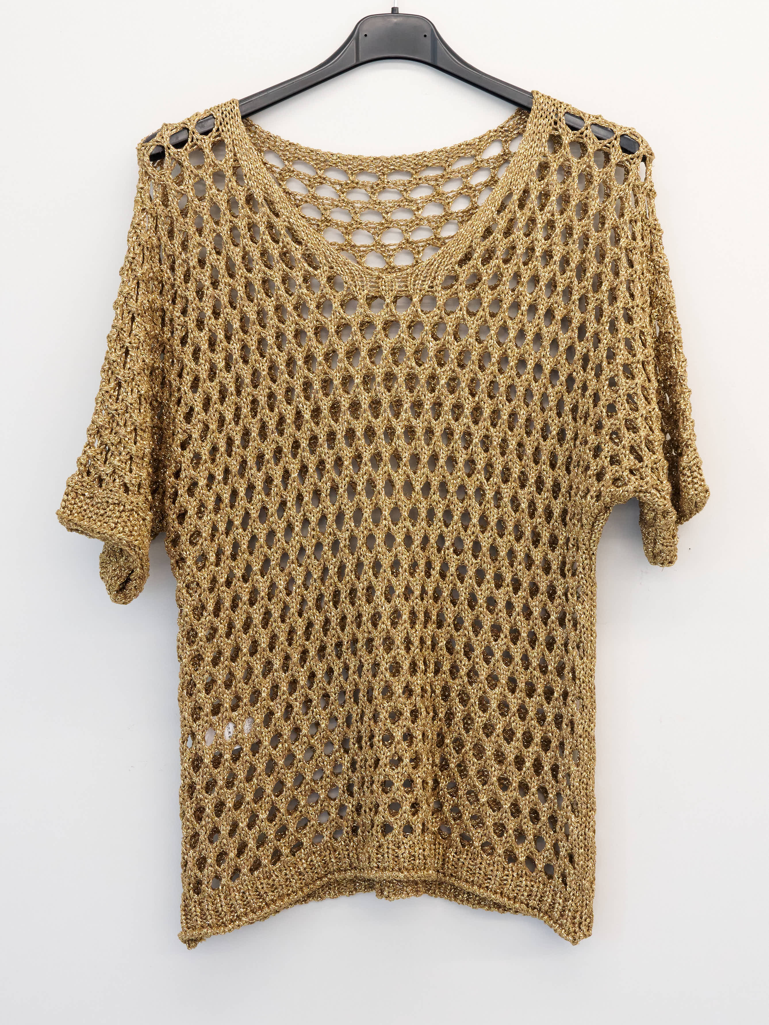 URBANREVERSE Women’s Metallic Crochet Knit Top Openwork Lurex Sweater Lightweight Beach Cover Up Relaxed Fit Summer Knitwear Casual Chic Shimmer Pullover Made in Italy