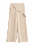 URBANREVERSE Women's Wrap Dress Effect Wide Leg Pants, Pearl Decoration Elastic Waist Casual Elegant Pants, Summer Wide Leg Pants, Italian Made