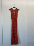 URBANREVERSE Women Crochet Knit Maxi Dress Sleeveless Long Beach Cover Up Boho Chic Summer Layering Piece Elegant Resort Wear Luxury Outfit Sheer Knit Button Front Coastal Style Handmade Look Made In Italy