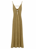 URBANREVERSE Women Metallic Knit Maxi Dress Deep V Neck Sleeveless Shimmer Dress Elegant Evening Gown Bodycon Summer Party Dress Glamorous Resort Wear Made in Italy