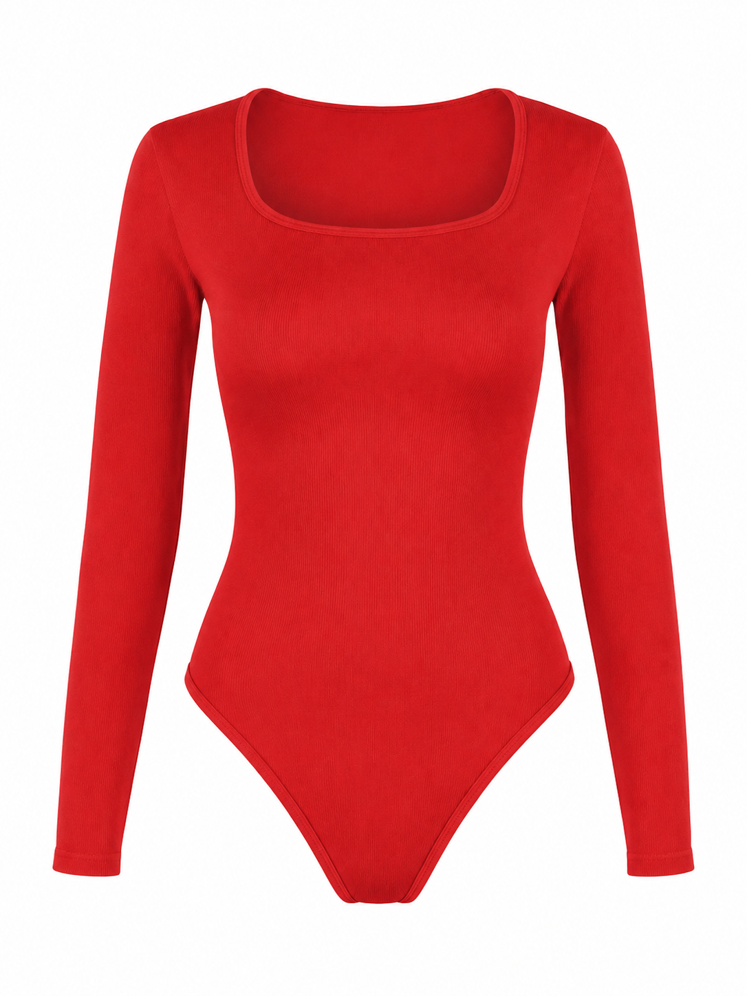 UC Women's White Ribbed Bodysuit Long Sleeve Square Neck Stretch Slim Fit Basic Body Top Soft Everyday Essential
