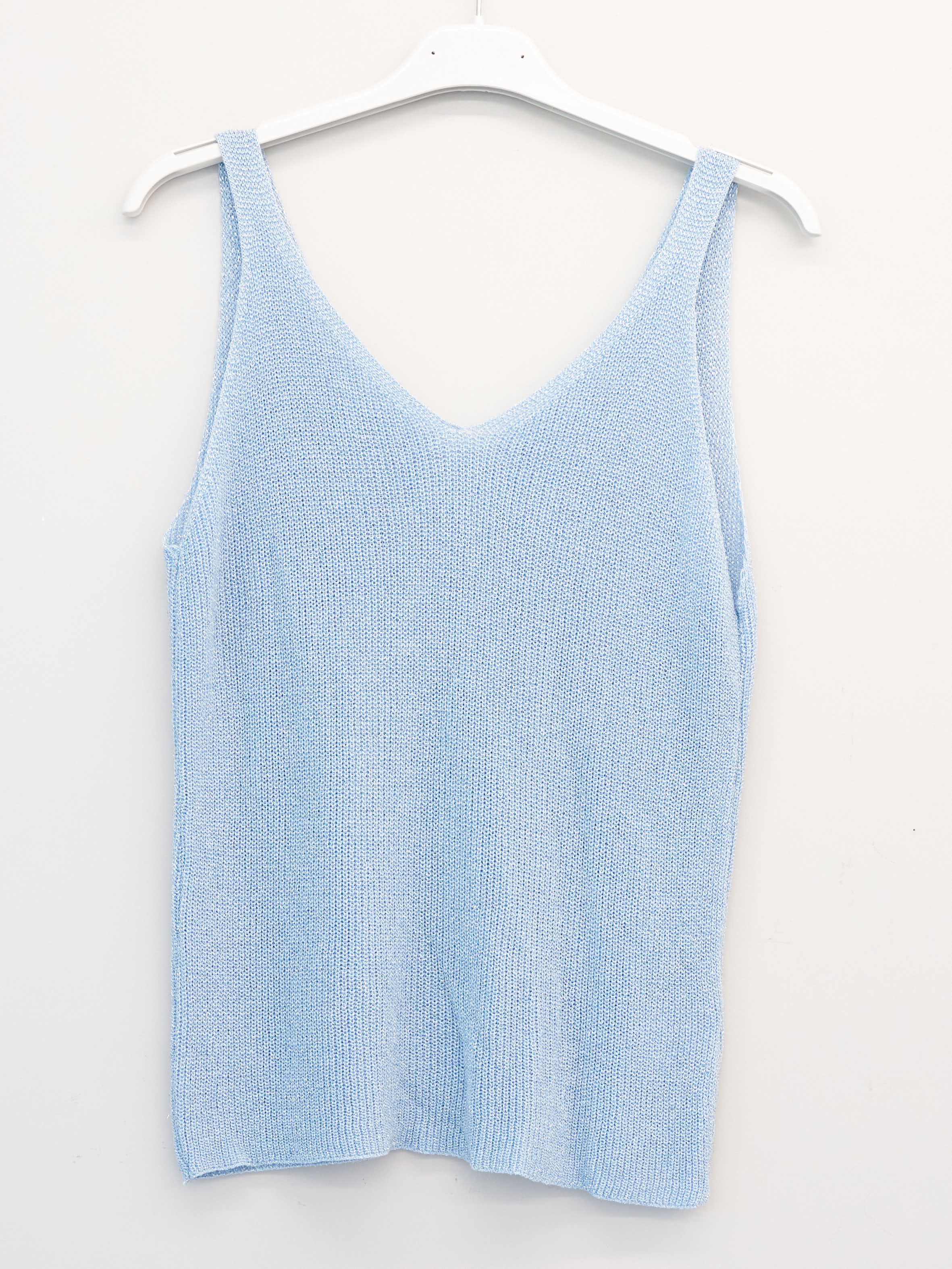 URBANREVERSE Women Metallic Knit Tank Top Lightweight Shimmer Sleeveless Top Minimal Chic Sparkling Summer Knitwear Elegant Casual Party Layering Top Relaxed Fit Made in Italy