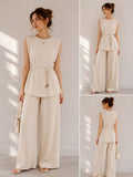 URBANREVERSE Women's Sleeveless Top and Wide Leg Pants Set Elastic Comfort Relaxed Fit Minimalist Luxury Casual Chic Summer Outfit Soft Stretch Co Ord Elegant Everyday Fashion Travel Lounge Modern Streetwear Breathable Lightweight Flowy Silhouette