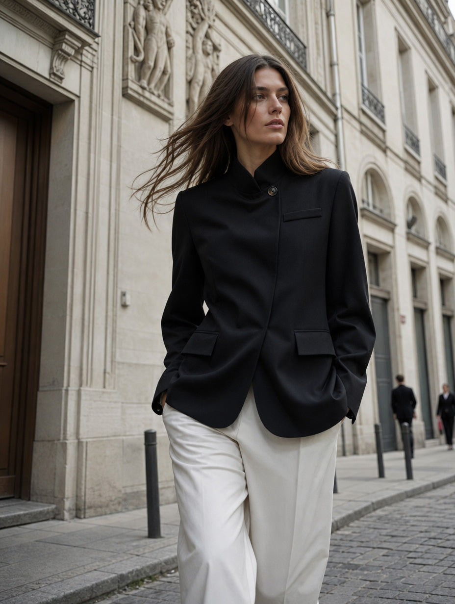 URBANREVERSE Blazer Elegant Structured Minimal Chic Tailored Jacket Smooth Fabric Light Comfortable Loose Fit Clean Design Modern Style Versatile Office Casual Daily Wear Feminine Silhouette Refined Look Made in Italy