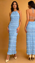 URBANREVERSE Maxi Dress Halter Dress Women Long Dress Backless Dress Ruffle Dress Bodycon Dress Elegant Dress Evening Dress Party Dress Summer Outfit Chic Style Fashion Trend Spring Summer Made in Italy