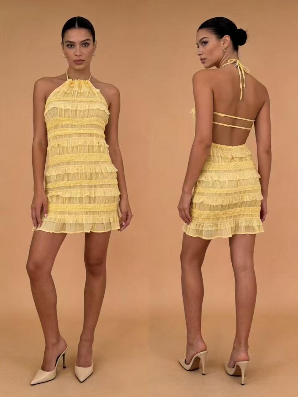 "URBANREVERSE Mini Dress Halter Dress Women Backless Dress Ruffle Dress Bodycon Dress Sexy Dress Party Dress Clubwear Summer Dress Chic Elegant Outfit Fashion Trend Spring Summer Made in Italy "