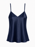 URBANREVERSE Women's Satin Cami Top Navy Blue Silk Effect Spaghetti Strap Tank Top Elegant Sleeveless Blouse Casual Chic Summer Top Lightweight Satin Camisole Made in Italy