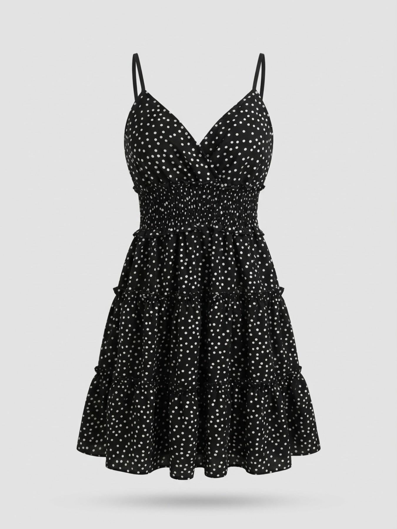 URBANREVERSE Mini Dress Polka Dot Dress Women Summer Dress Ruffle Dress Short Dress V Neck Dress Spaghetti Strap Dress Chic Cute Outfit Beachwear Party Dress Fashion Trend Spring Summer Made in Italy