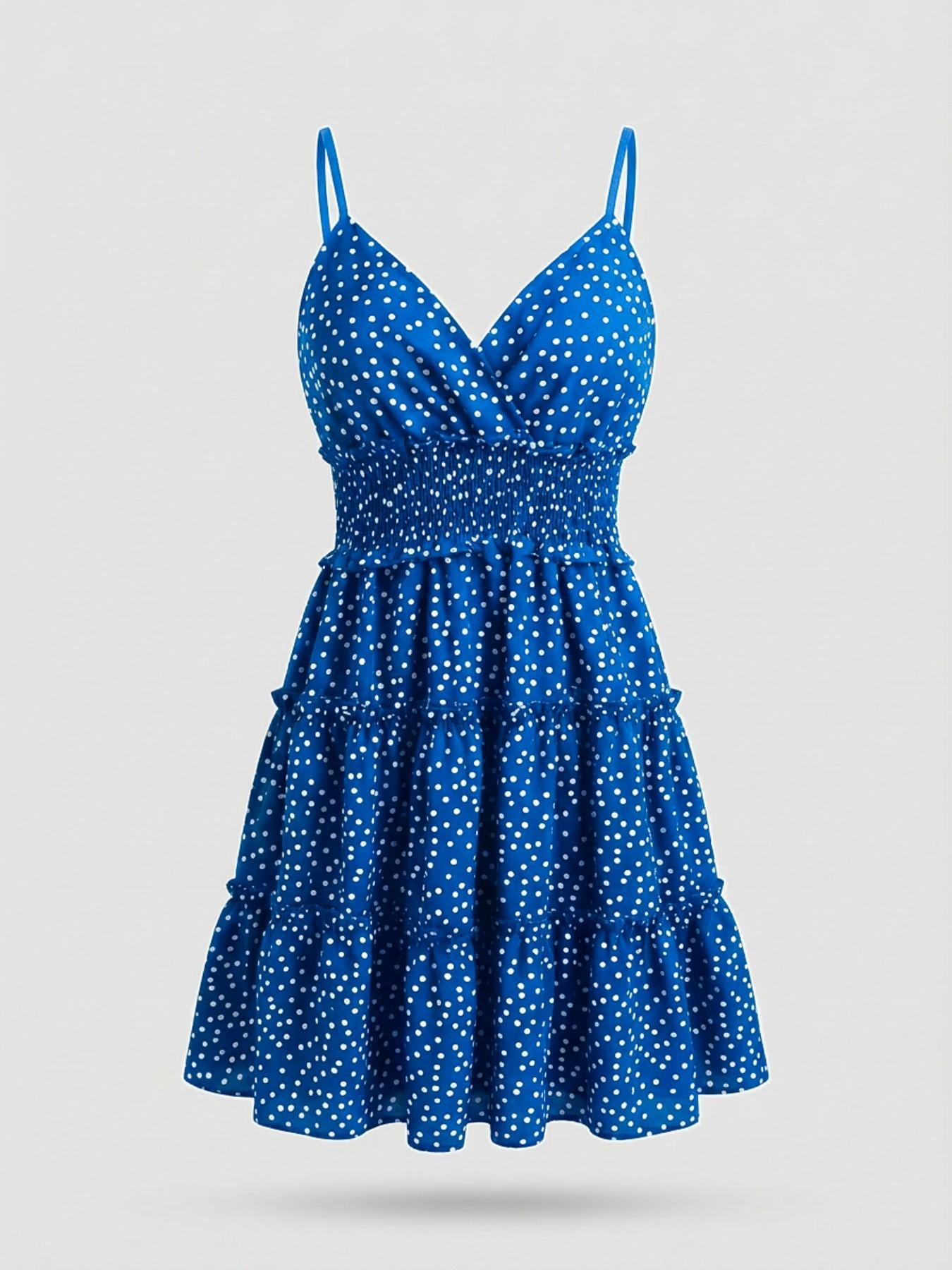 URBANREVERSE Mini Dress Polka Dot Dress Women Summer Dress Ruffle Dress Short Dress V Neck Dress Spaghetti Strap Dress Chic Cute Outfit Beachwear Party Dress Fashion Trend Spring Summer Made in Italy