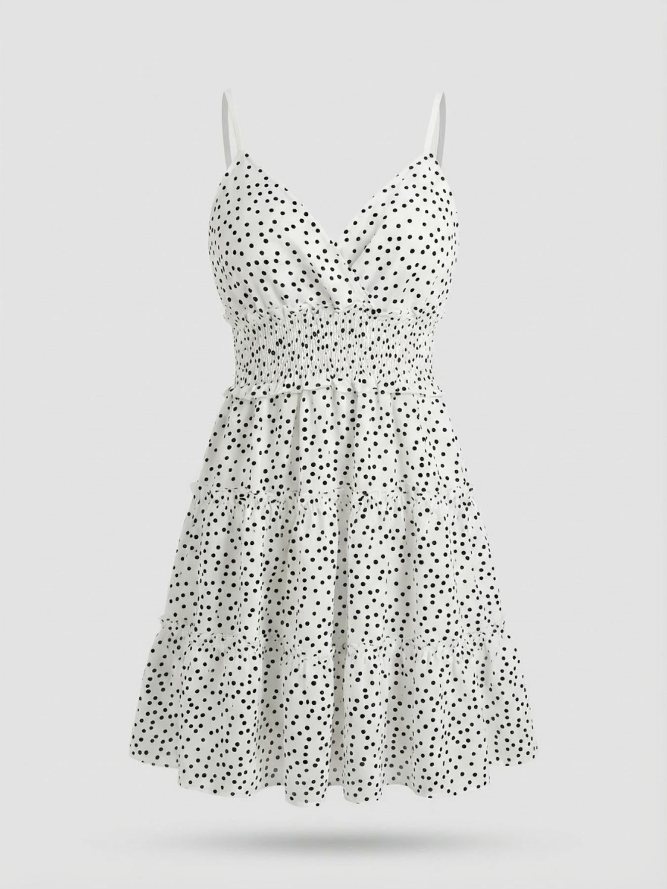 URBANREVERSE Mini Dress Polka Dot Dress Women Summer Dress Ruffle Dress Short Dress V Neck Dress Spaghetti Strap Dress Chic Cute Outfit Beachwear Party Dress Fashion Trend Spring Summer Made in Italy