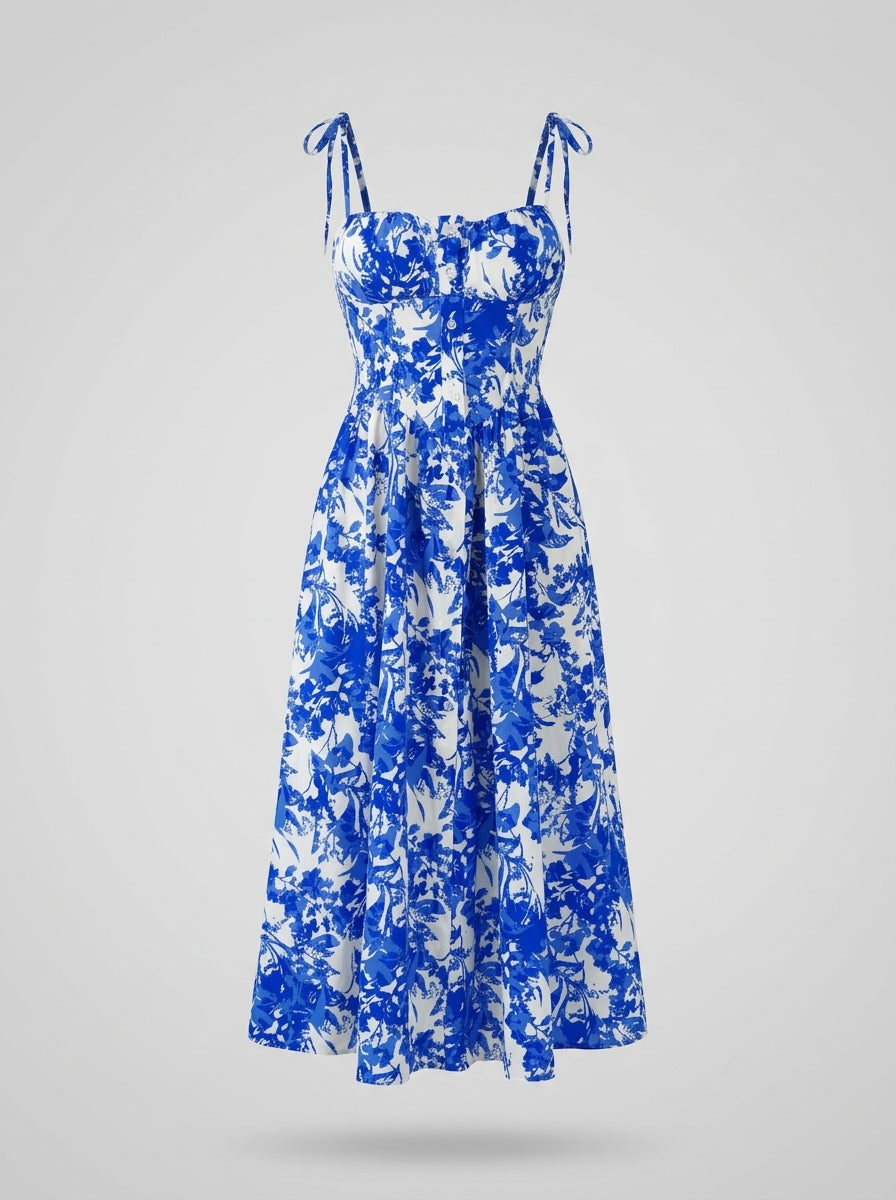 URBANREVERSE Midi Dress Floral Dress Women Summer Dress Strap Dress A Line Dress Flowy Dress Elegant Dress Casual Chic Outfit Beach Dress Holiday Style Fashion Trend Spring Summer Made in Italy