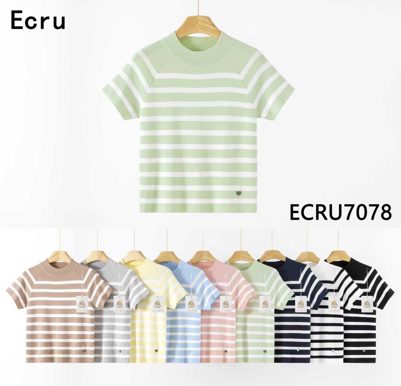 URBANREVERSE Women Knit Striped Top Short Sleeve Soft Viscose Blend Lightweight Breathable Slim Fit Casual Chic Minimal Style Everyday Wear Elegant Basic Fashion Trend Fitted Silhouette Made in Italy