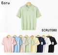 URBANREVERSE Women Knit Top Short Sleeve Peter Pan Collar Soft Viscose Blend Lightweight Breathable Slim Fit Feminine Elegant Chic Minimal Style Casual Outfit Everyday Wear Refined Silhouette Made in Italy