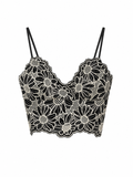 URBANREVERSE Women's White Floral Lace Bralette Crop Top V Neck Spaghetti Strap Stretch Cami Elegant Summer Lace Bustier