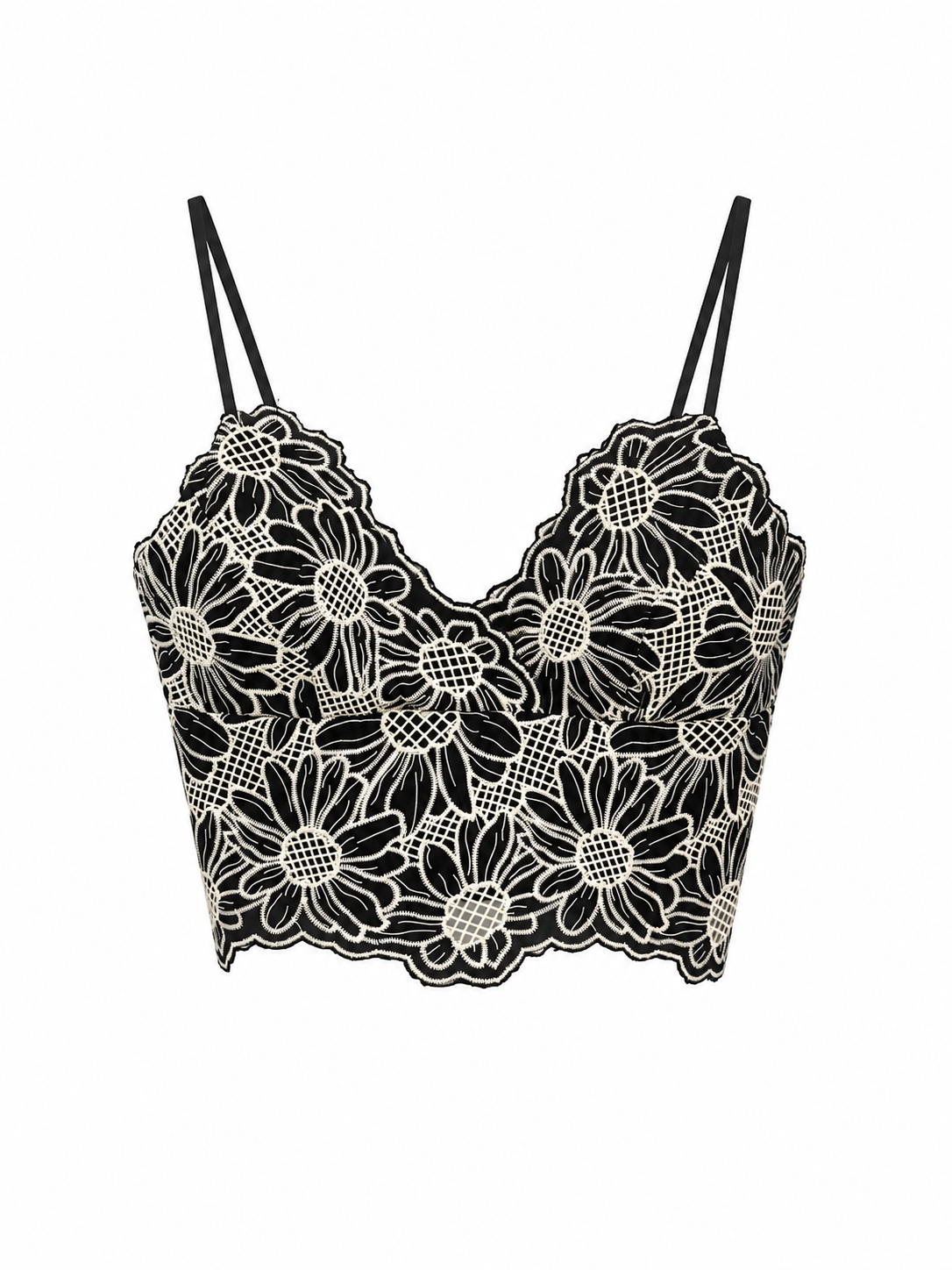 URBANREVERSE Women's White Floral Lace Bralette Crop Top V Neck Spaghetti Strap Stretch Cami Elegant Summer Lace Bustier