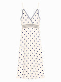 URBANREVERSE Women's Base Blue Polka Dot Strapless Long Dress, V-Neck Sleeveless Summer Vacation Dress, Elegant Lightweight Polka Dot Skirt