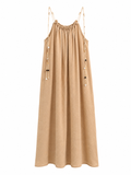 URBANREVERSE Women's Bohemian Long Dress, Loose Sleeveless Halter Dress, Flowy Maxi Beach Dress, Summer Vacation, Made in Italy