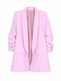 URBANREVERSE Women Long Blazer Open Front Ruched 3/4 Sleeve Slim Fit Blazer Jacket Elegant Casual Office Workwear Fully Lined Lightweight Spring Summer Tailored Jacket Versatile Business Casual Outerwear Made in Italy