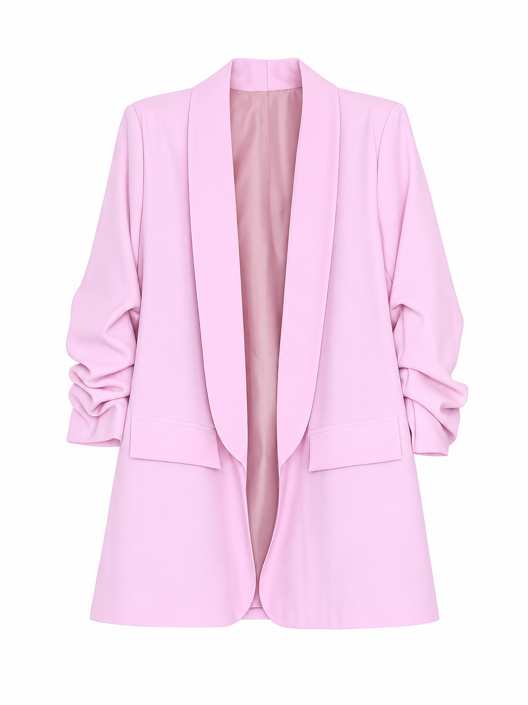 URBANREVERSE Women Long Blazer Open Front Ruched 3/4 Sleeve Slim Fit Blazer Jacket Elegant Casual Office Workwear Fully Lined Lightweight Spring Summer Tailored Jacket Versatile Business Casual Outerwear Made in Italy