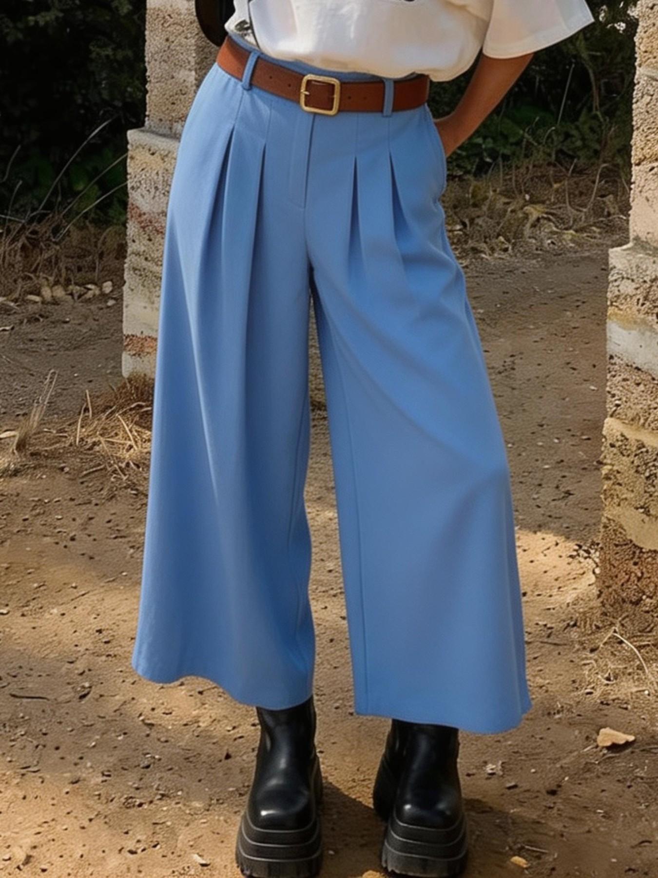 URBANREVERSE Pleated Palazzo Pants with Belt High Waist Wide Leg Flowy Elegant Trousers Chic Fashion Tchic Viral TikTok Outfit Old Money Style Quiet Luxury Minimal Chic Pinterest Outfit Clean Girl Aesthetic Trendy Women Fashion 2026 Made in Italy