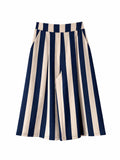 URBANREVERSE Women's Striped Wide Leg Pants, High Waist Nine Inch Pants, Loose Fit Slimming Wide Leg Skirt Pants, Elastic Waist Casual Fashion Summer Wear, Made in Italy