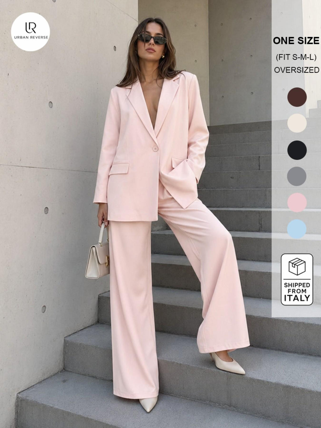 URBANREVERSE Two Piece Tailored Suit Oversize Set Blazer Wide Leg Pants Coord Tailleur Elegant Minimal Chic Fashion Tchic Relaxed Fit Smart Casual Office Fluid Silhouette Lightweight Coordinated Set Womenswear Woman Spring Summer 2026 Made in Italy