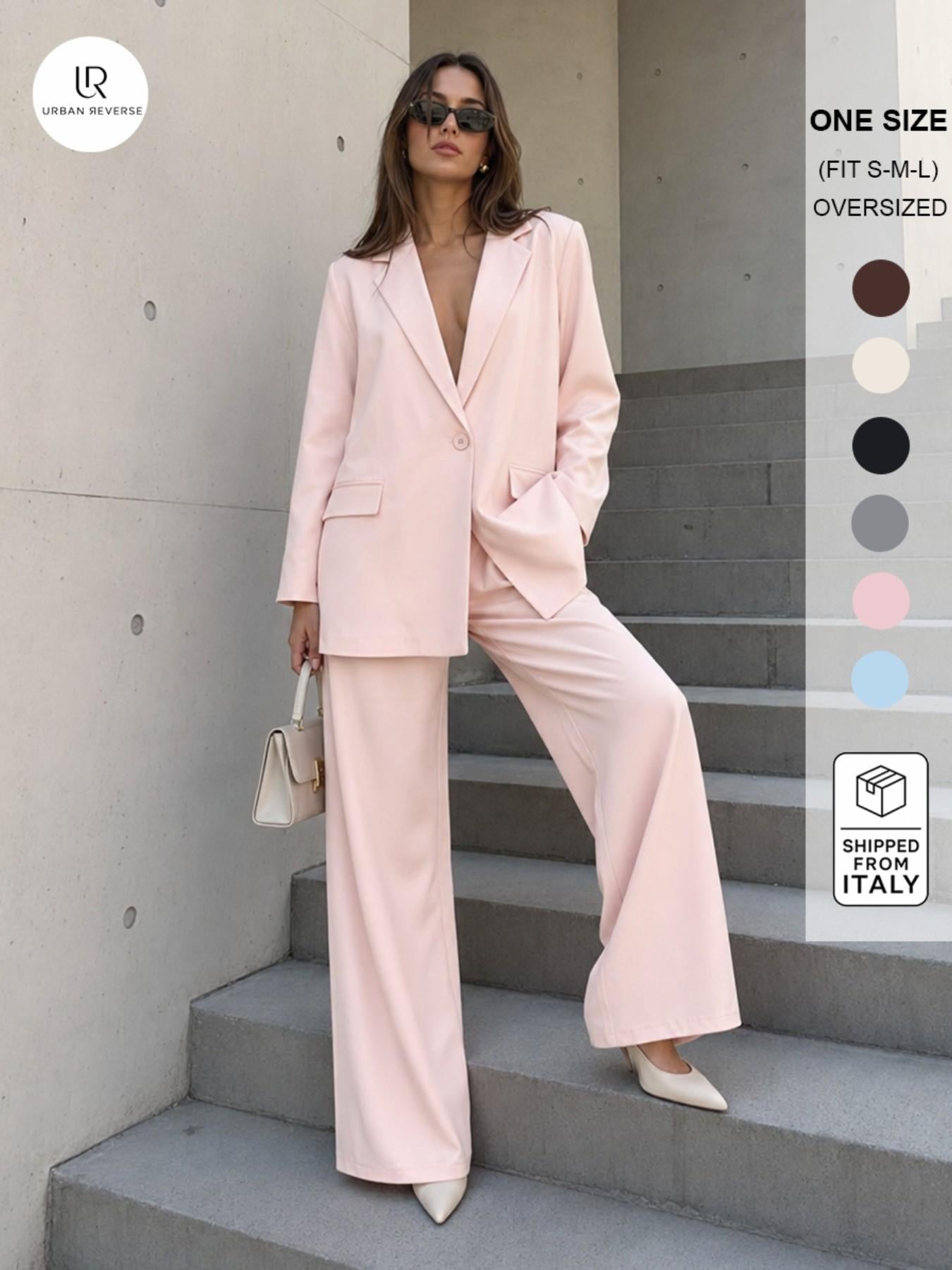 URBANREVERSE Two Piece Tailored Suit Oversize Set Blazer Wide Leg Pants Coord Tailleur Elegant Minimal Chic Fashion Tchic Relaxed Fit Smart Casual Office Fluid Silhouette Lightweight Coordinated Set Womenswear Woman Spring Summer 2026 Made in Italy