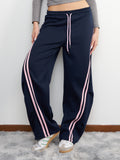 URBANREVERSE Wide Leg loose Track Pants Baggy Stripes Striped Sport drawstring Mid Rise Elastic Waist Drawstring Side Stripe Sport Casual Chic Fashion Tchic Streetwear Relaxed Fit Comfort Stretch Lounge sweatpants Womenswear Woman Spring Summer