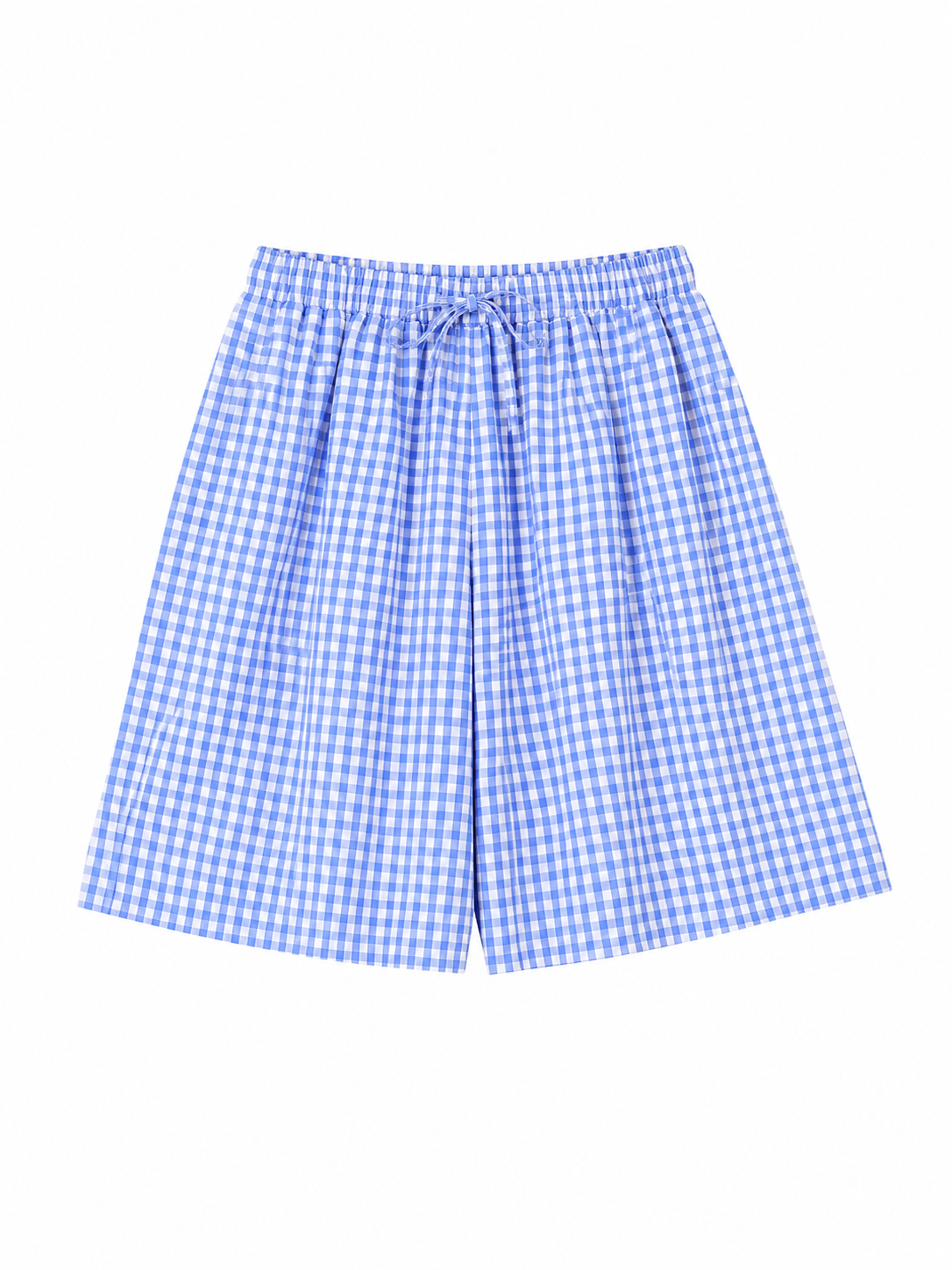 URBANREVERSE Women's Blue Gingham Bermuda Shorts Elastic Waist Wide Leg Shorts Casual Summer Checkered Shorts Lightweight Relaxed Fit Made in Italy