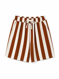 URBANREVERSE Women's Striped Wide Leg Five-Quarter Shorts, High Waist Elastic Waist Drawstring Casual Shorts, Summer Versatile Fashion
