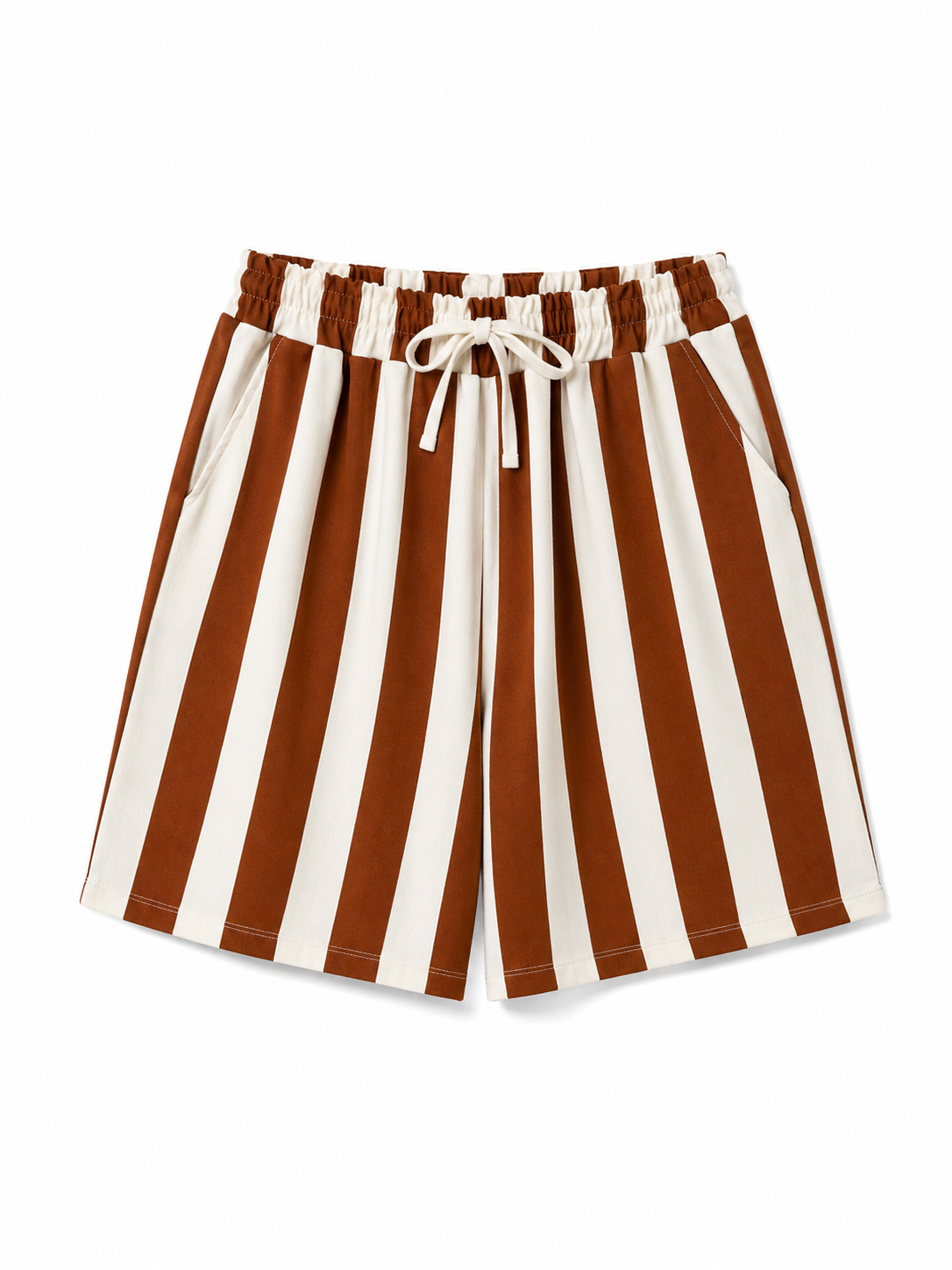 URBANREVERSE Women's Striped Wide Leg Five-Quarter Shorts, High Waist Elastic Waist Drawstring Casual Shorts, Summer Versatile Fashion