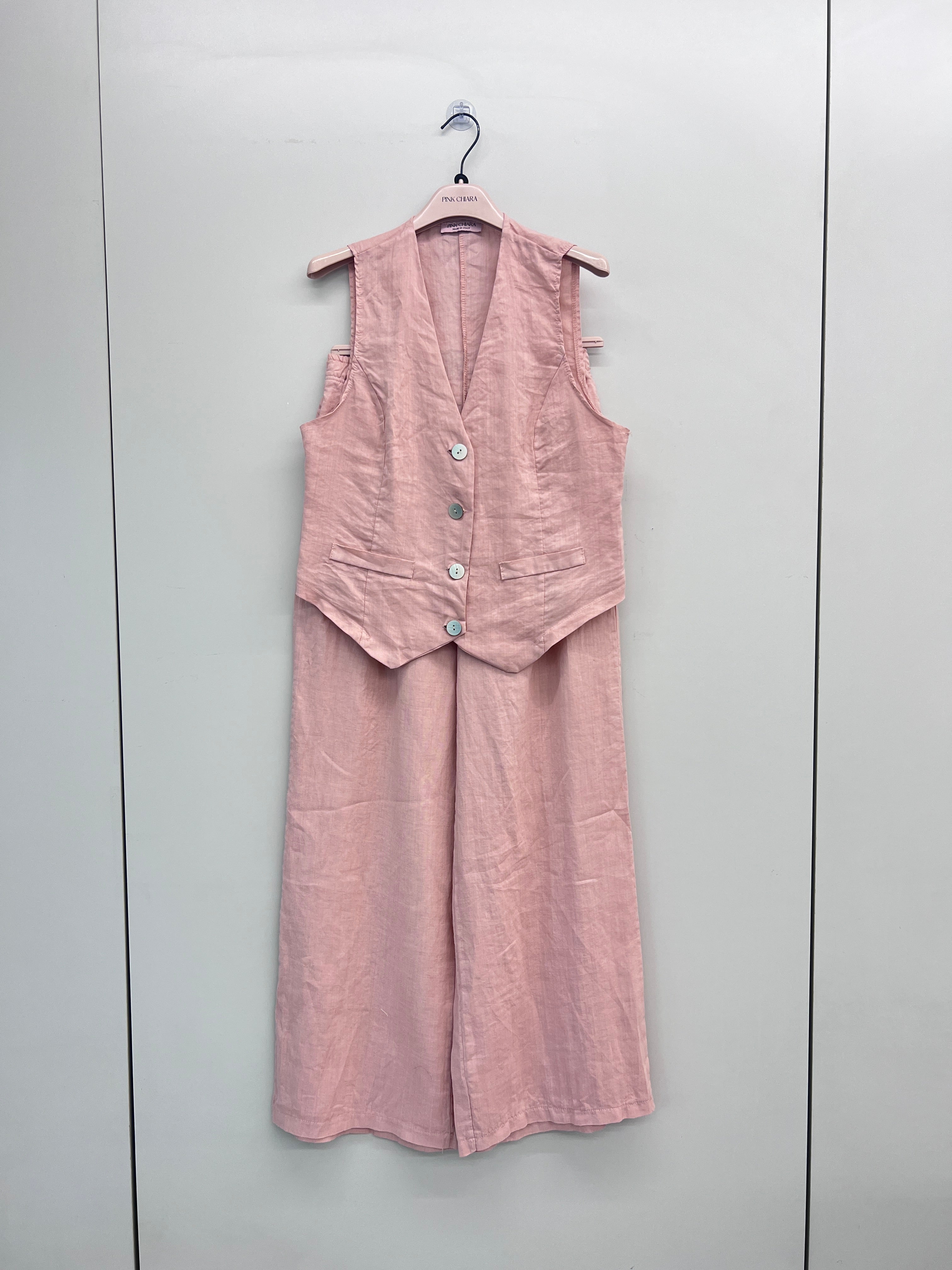 URBANREVERSE Women 100% Ramie Waistcoat and Wide Leg Trouser Set Sleeveless Tailored Vest Co Ord Summer Ramie Look Outfit Casual Chic Holiday Resort Wear Breathable Natural Fiber Elegant Matching Set Wide Leg Pants Lightweight Made in Italy