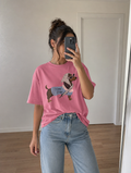 URBANREVERSE Tshirt Oversize Cotton Dog Print Graphic Casual Loose Fit Soft Breathable Stretch Comfortable Relaxed Silhouette Streetwear Daily Wear Trendy Easy Outfit Summer Basic Made in Italy