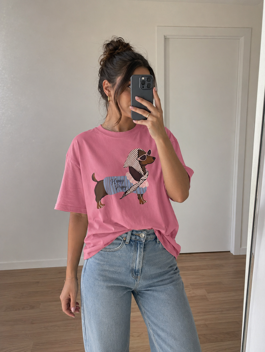 URBANREVERSE Tshirt Oversize Cotton Dog Print Graphic Casual Loose Fit Soft Breathable Stretch Comfortable Relaxed Silhouette Streetwear Daily Wear Trendy Easy Outfit Summer Basic Made in Italy