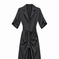 URBANREVERSE Women Satin Shirt Dress Midi Wrap Style Dress Belted Waist Button Front Elegant Occasion Dress Half Sleeve Tailored Dress Office Party Wedding Guest Outfit Made in Italy